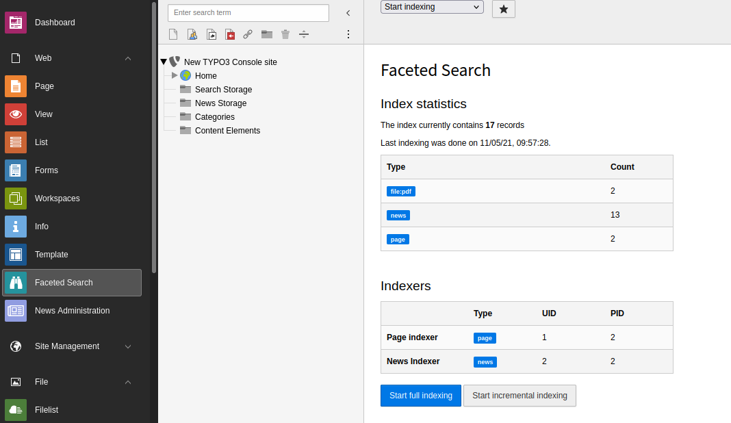 Backend module with index statistics