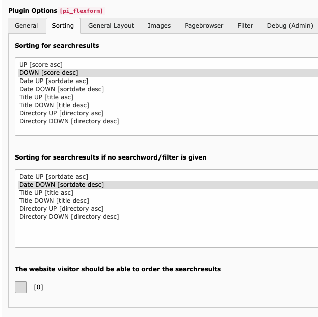 Sorting plugin options