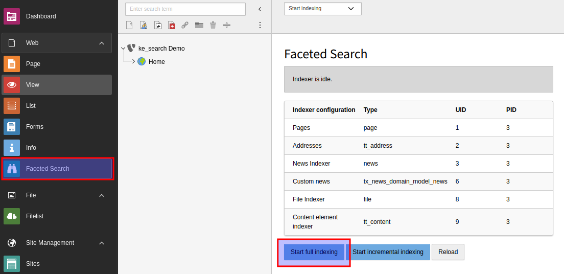 Backend module view