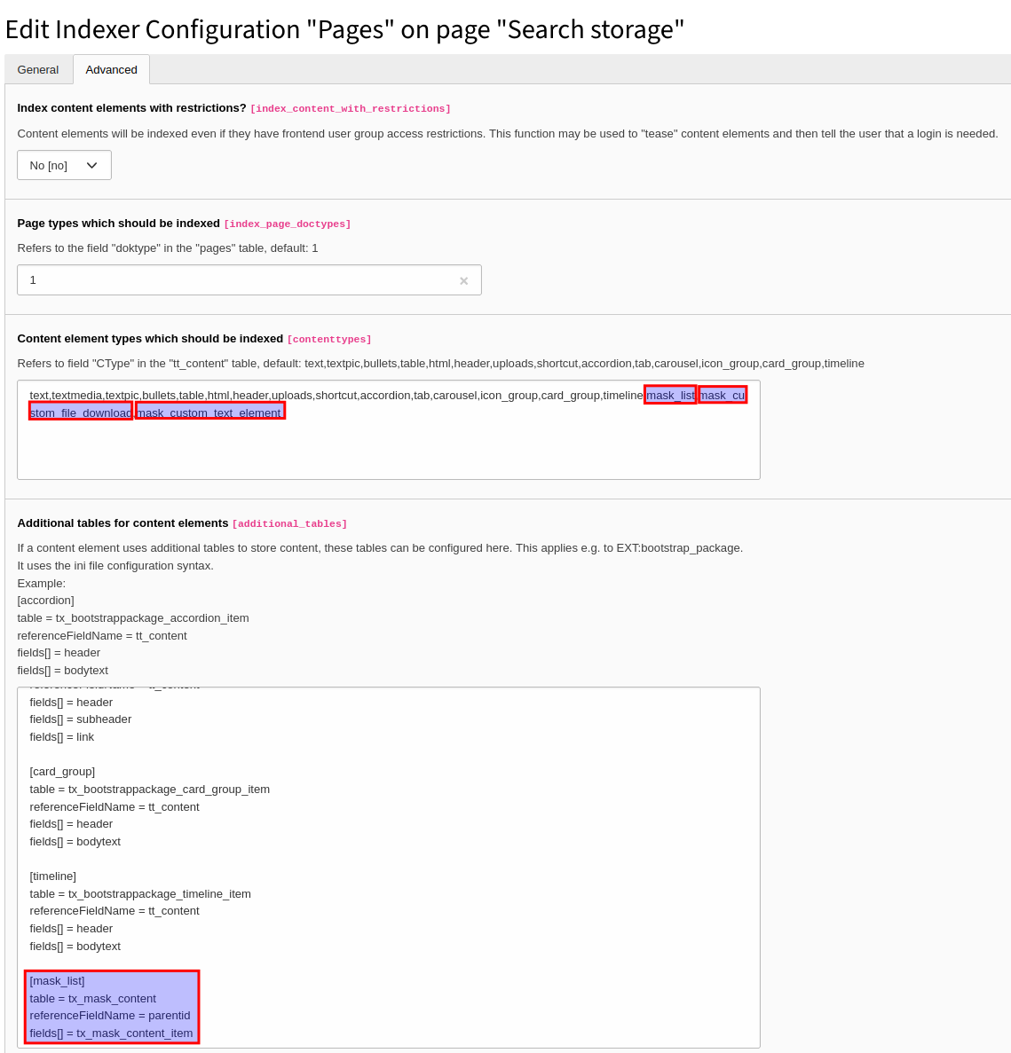 Example for indexing a custom elements created with mask 1/2