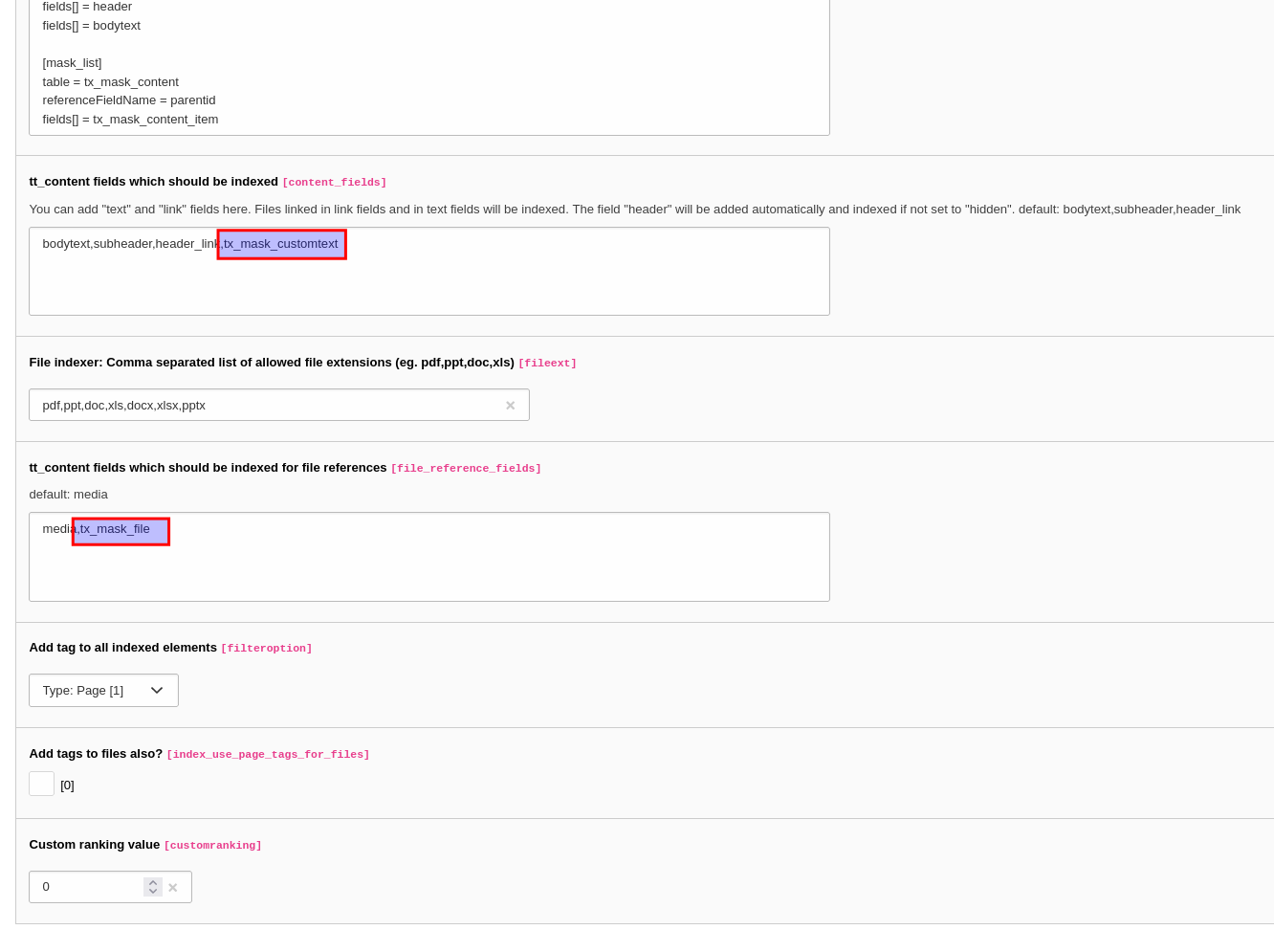 Example for indexing a custom elements created with mask 2/2