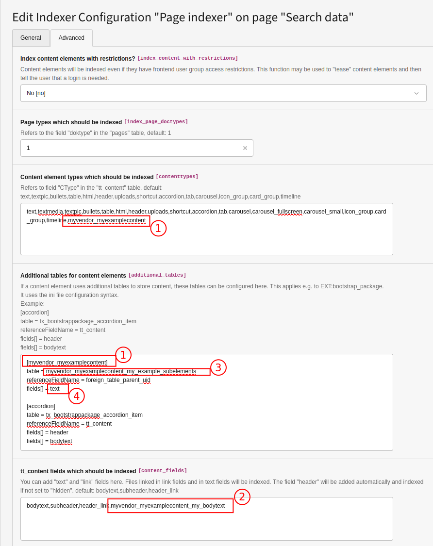 Configure the page indexer to index content elements from content blocks