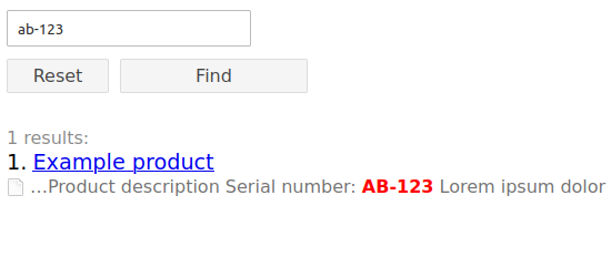 Search result with additional word characters