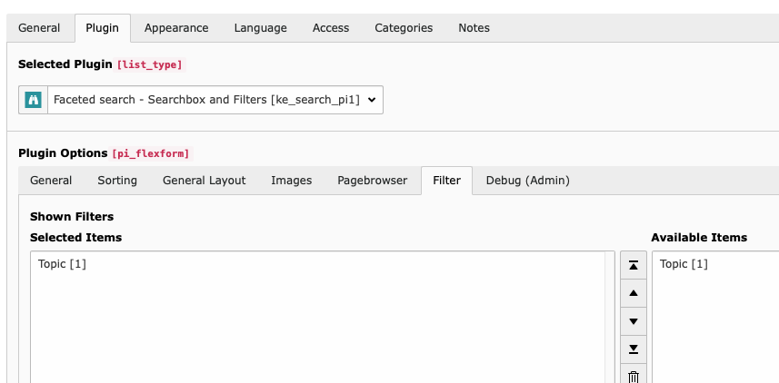 Configuration of filters in plugin