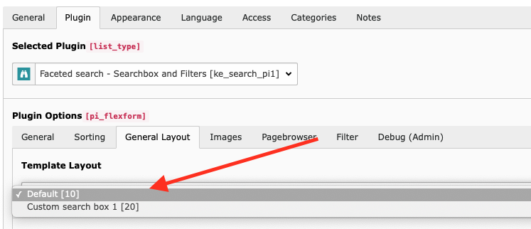 Select a template layout in plugin
