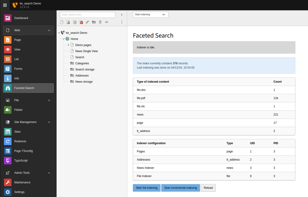 Backend module with index statistics