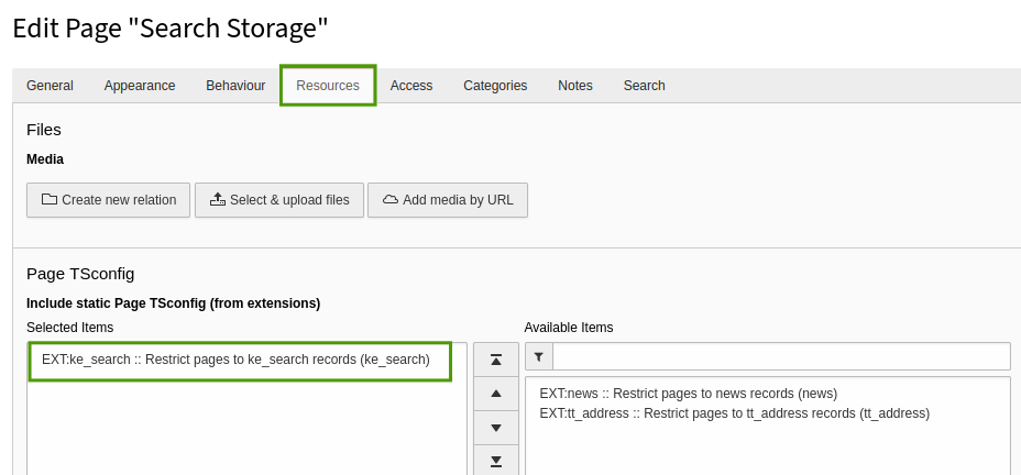 Select static Page TSconfig file