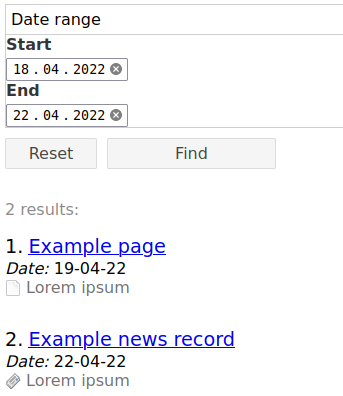 Date range filter in the frontend