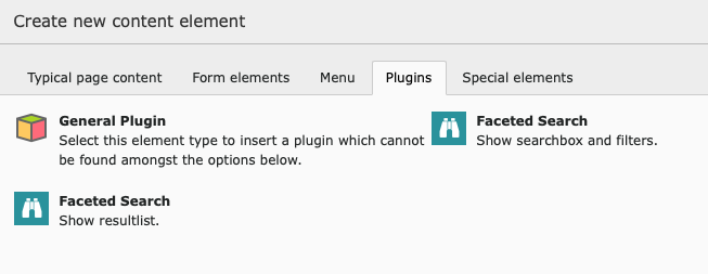 Faceted Search plugin in new content element wizard