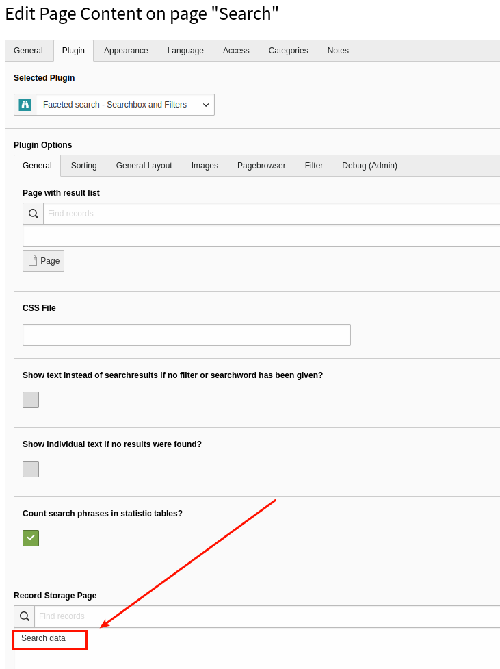 Plugin tab on "searchbox and filters" plugin