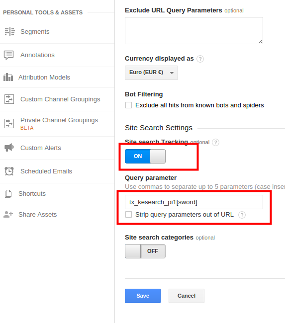 Enable site search tracking