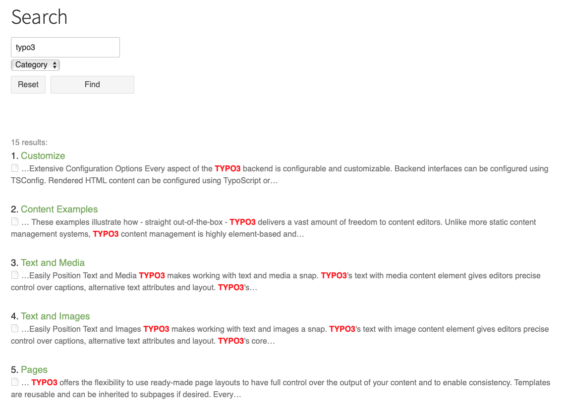 Basic result list