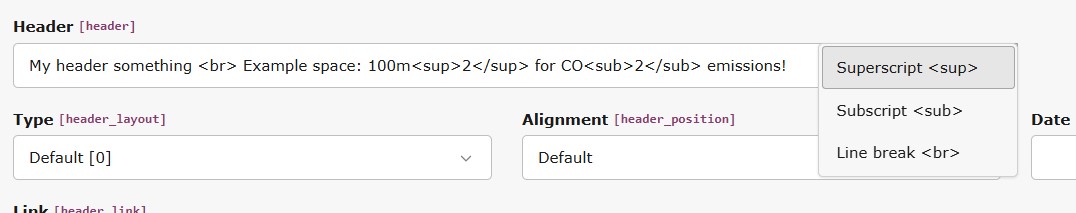 The html tag dropdown with the default allowed tags