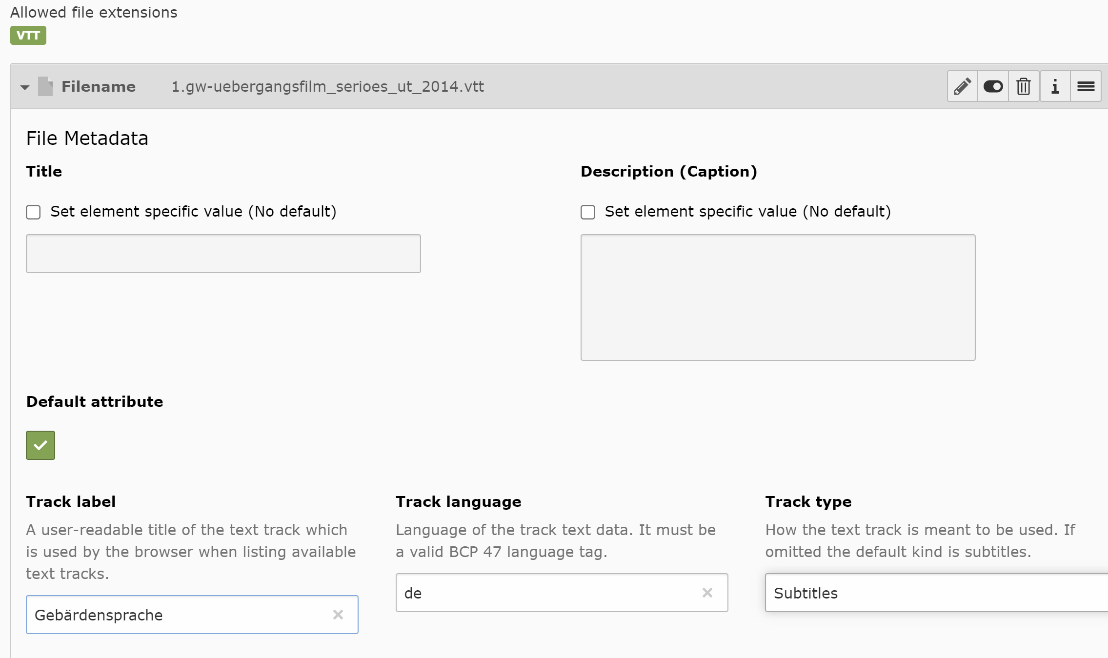 Metadata Attributes added by EXT:video_vtt