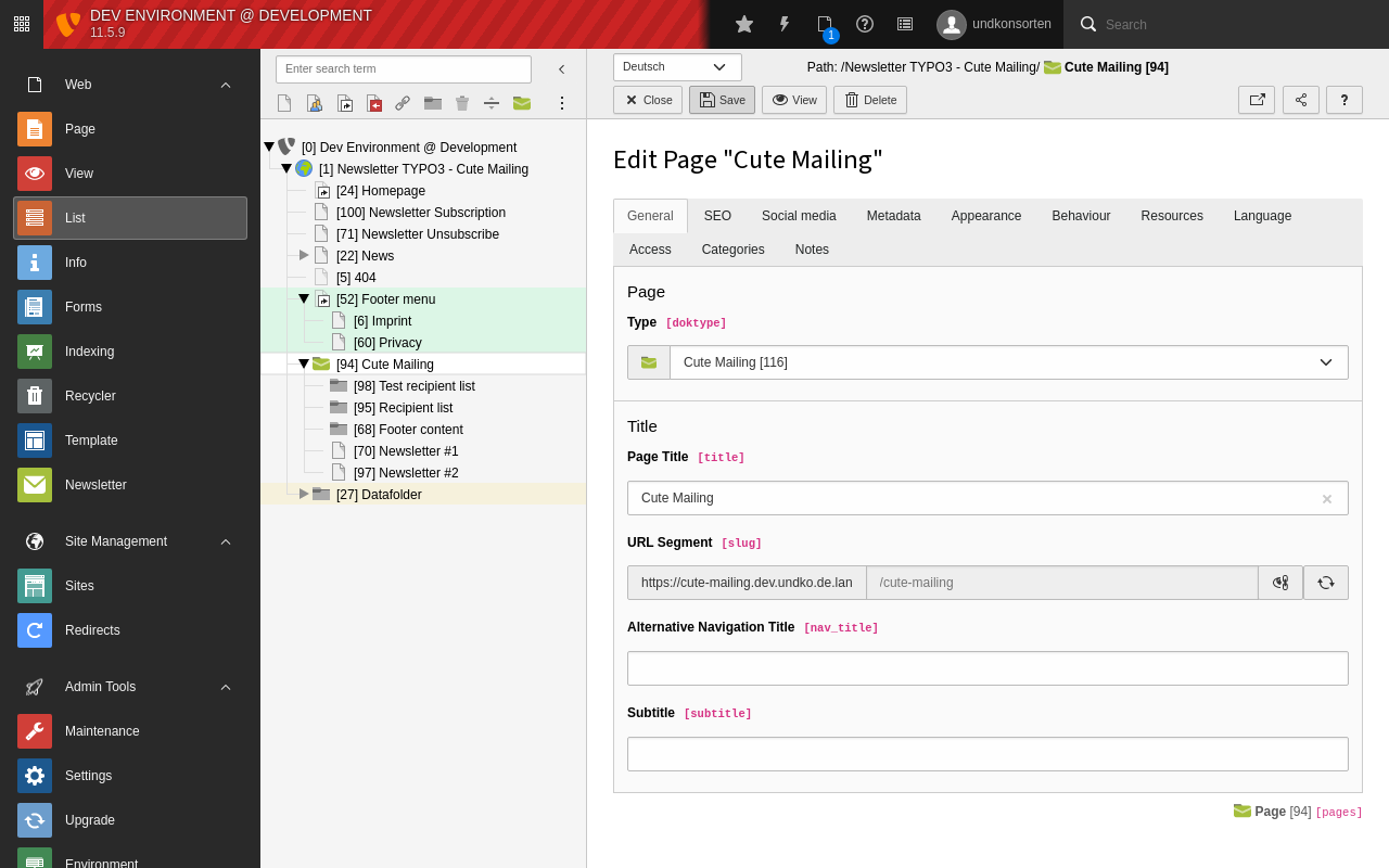 Created Sysfolder with doktype "Cute Mailing"