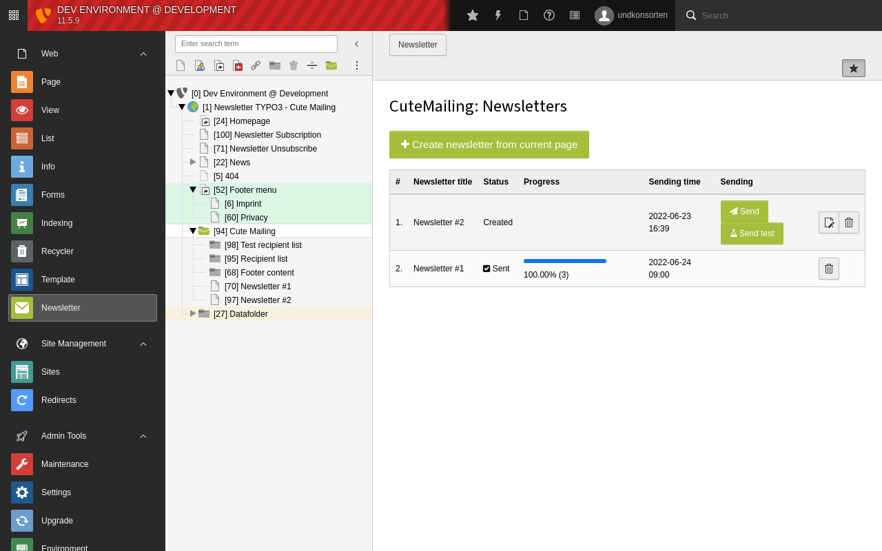 Create new Newsletter from the current page
