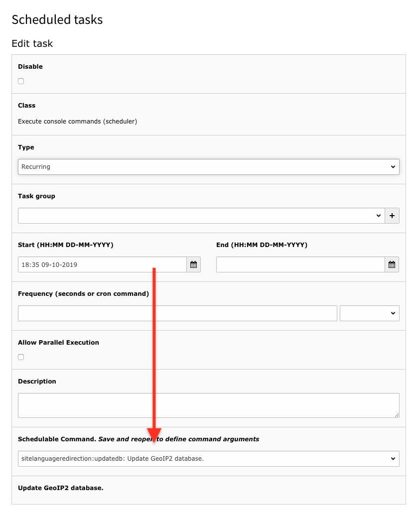 Settings of new scheduler task.