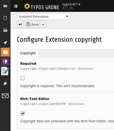 Configure Extension copyright