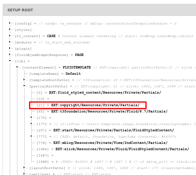 Position of partial template in the typoscript tree