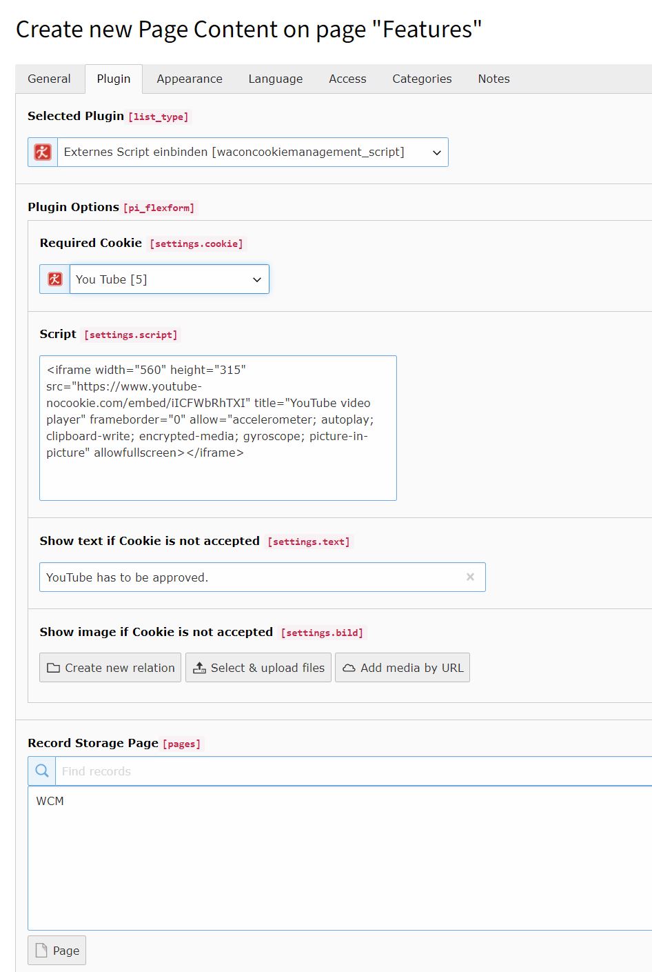Information of an external resource