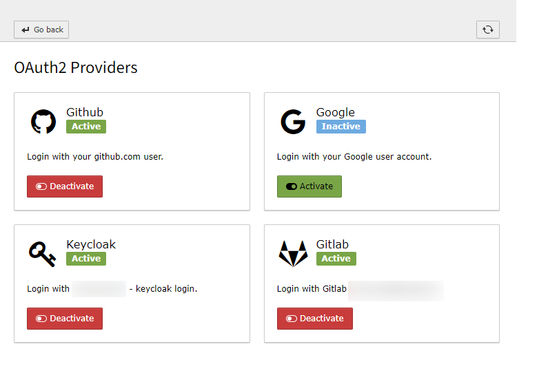 TYPO3 user setup module with configured OAuth2 providers