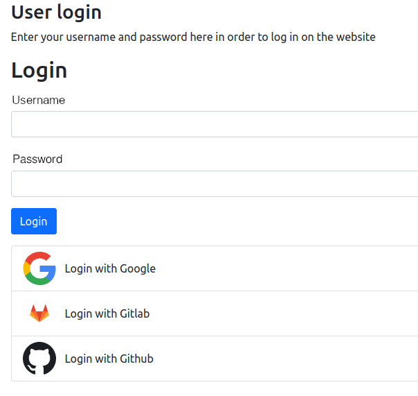 TYPO3 frontend login screen with configured OAuth2 providers