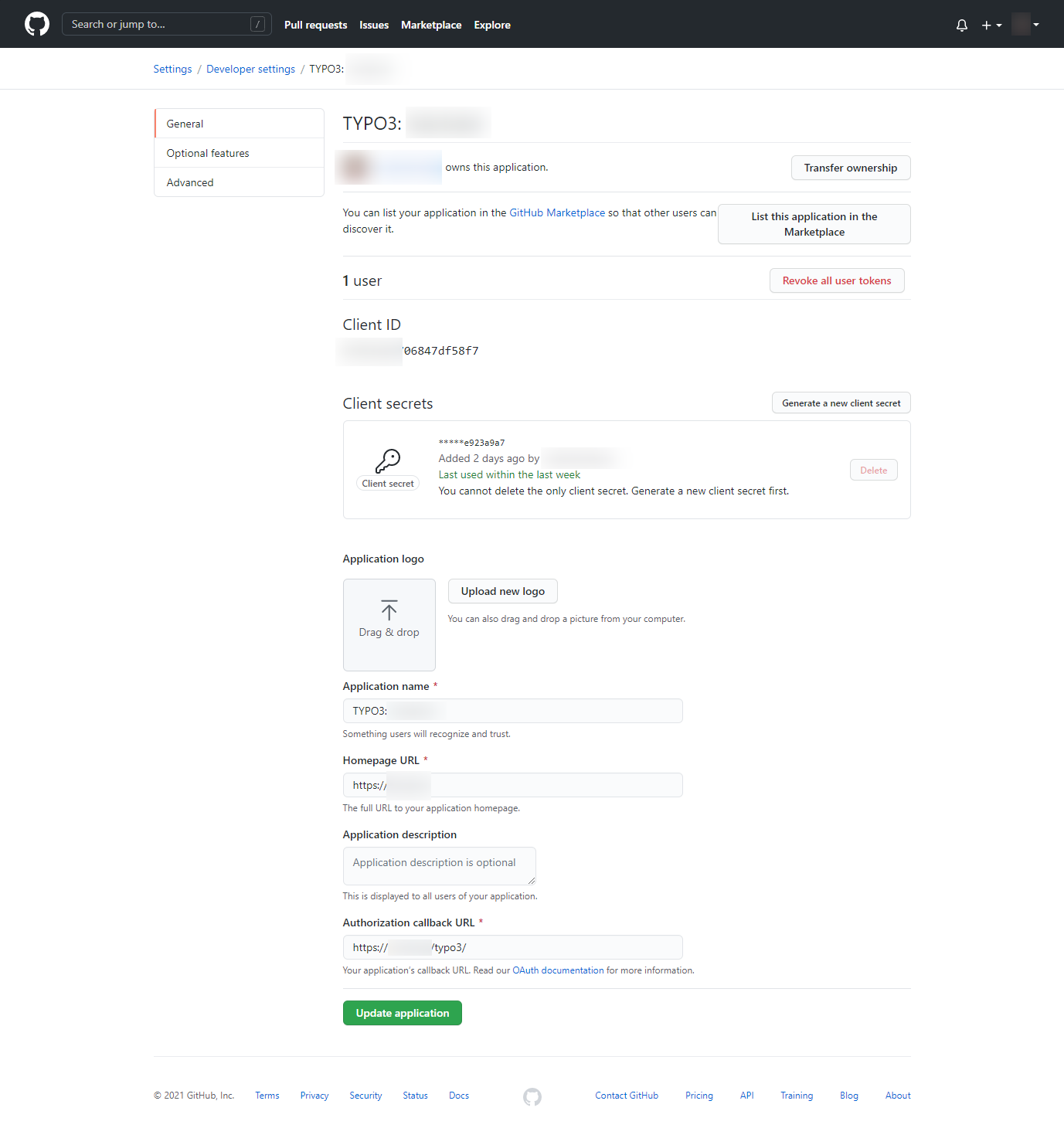 TYPO3 OAuth2 Github App Configuration