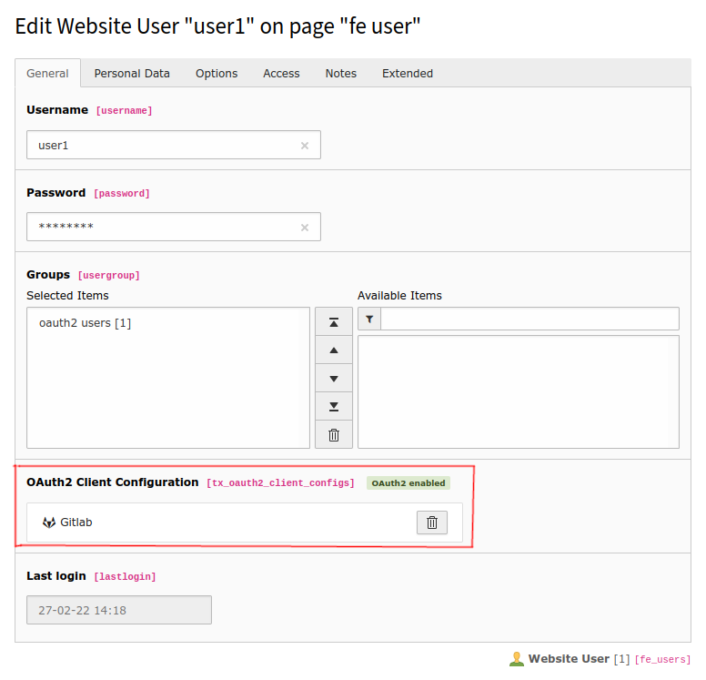 TYPO3 frontend user configuration with enabled OAuth2 logins