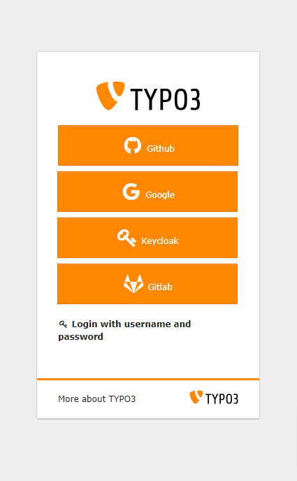 TYPO3 backend login screen with configured OAuth2 providers
