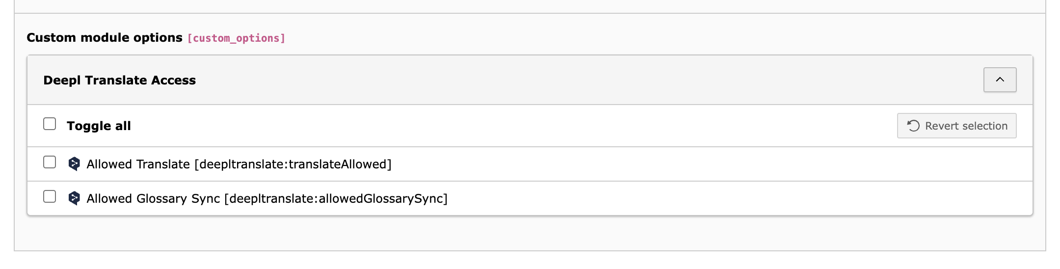 Backend Gruppen Access Right - Custom module options
