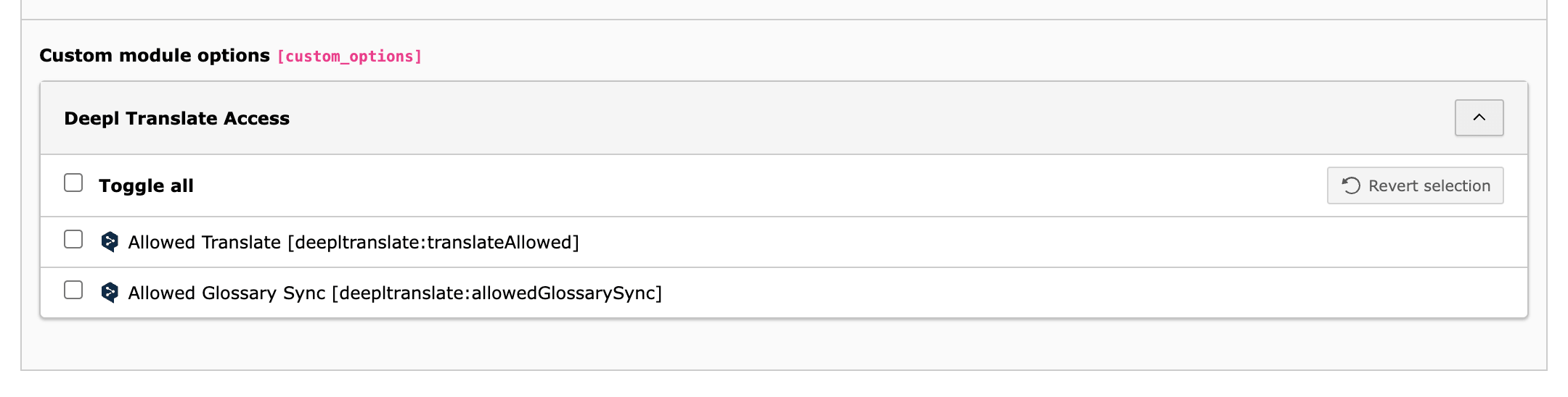Backend Gruppen Access Right - Custom module options