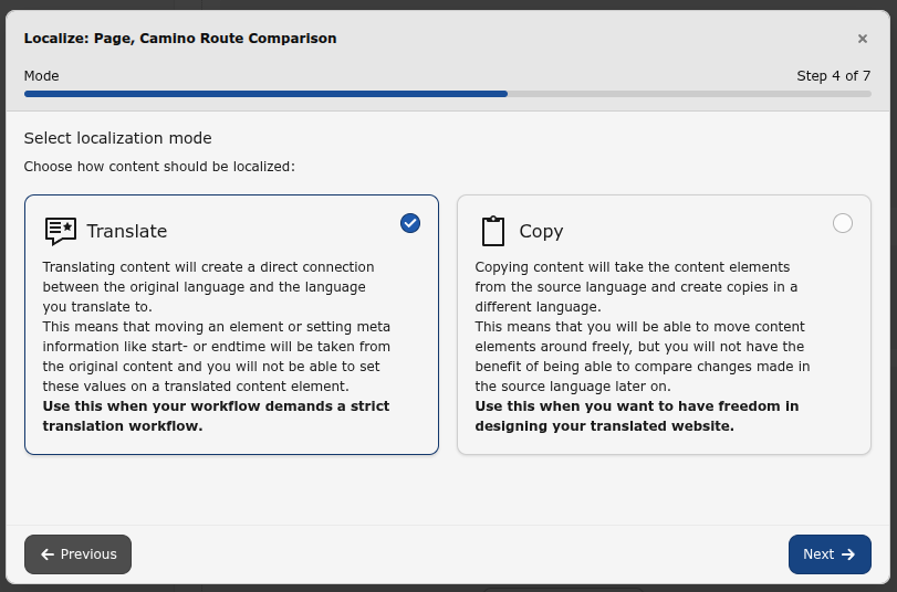 Select Translate localization mode