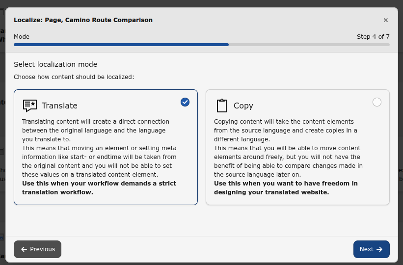 Select `Translate` localization mode