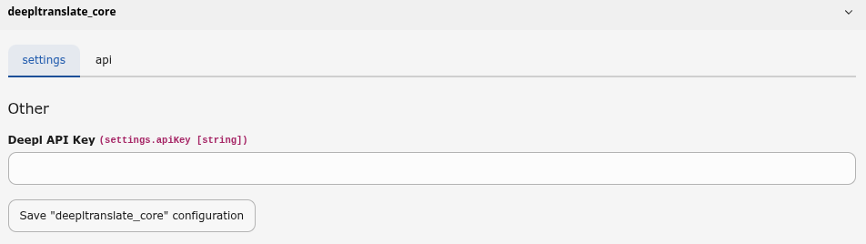 Screenshot of :guilabel:`Extension Configuration > deepltranslate_core > Settings`