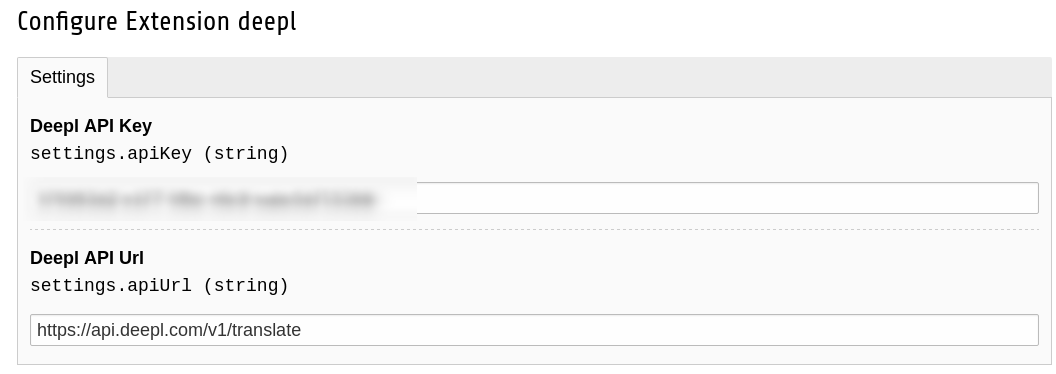 Screenshot of Extension configuration