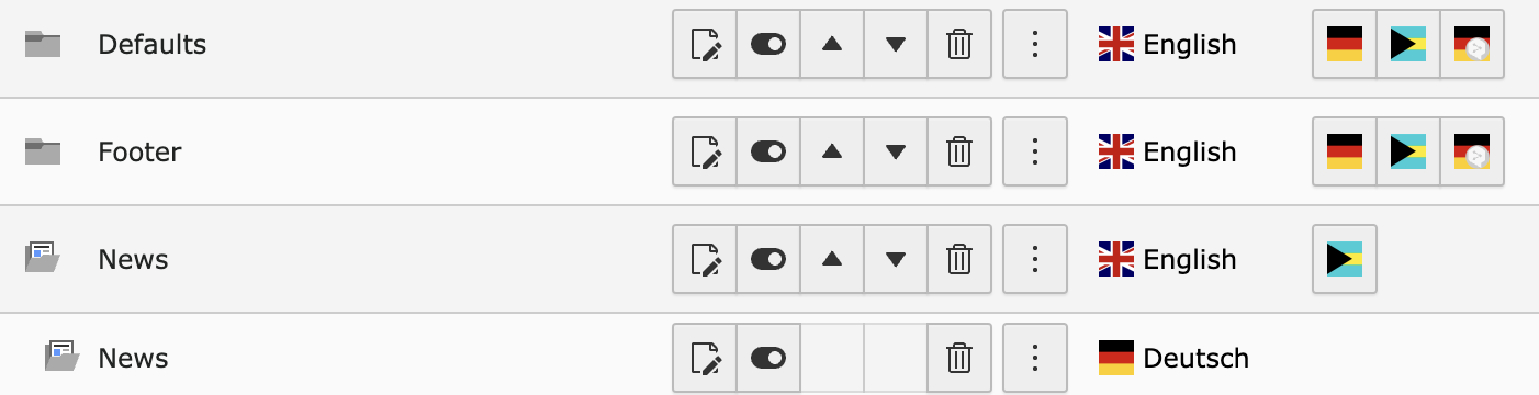 Translation buttons in list view
