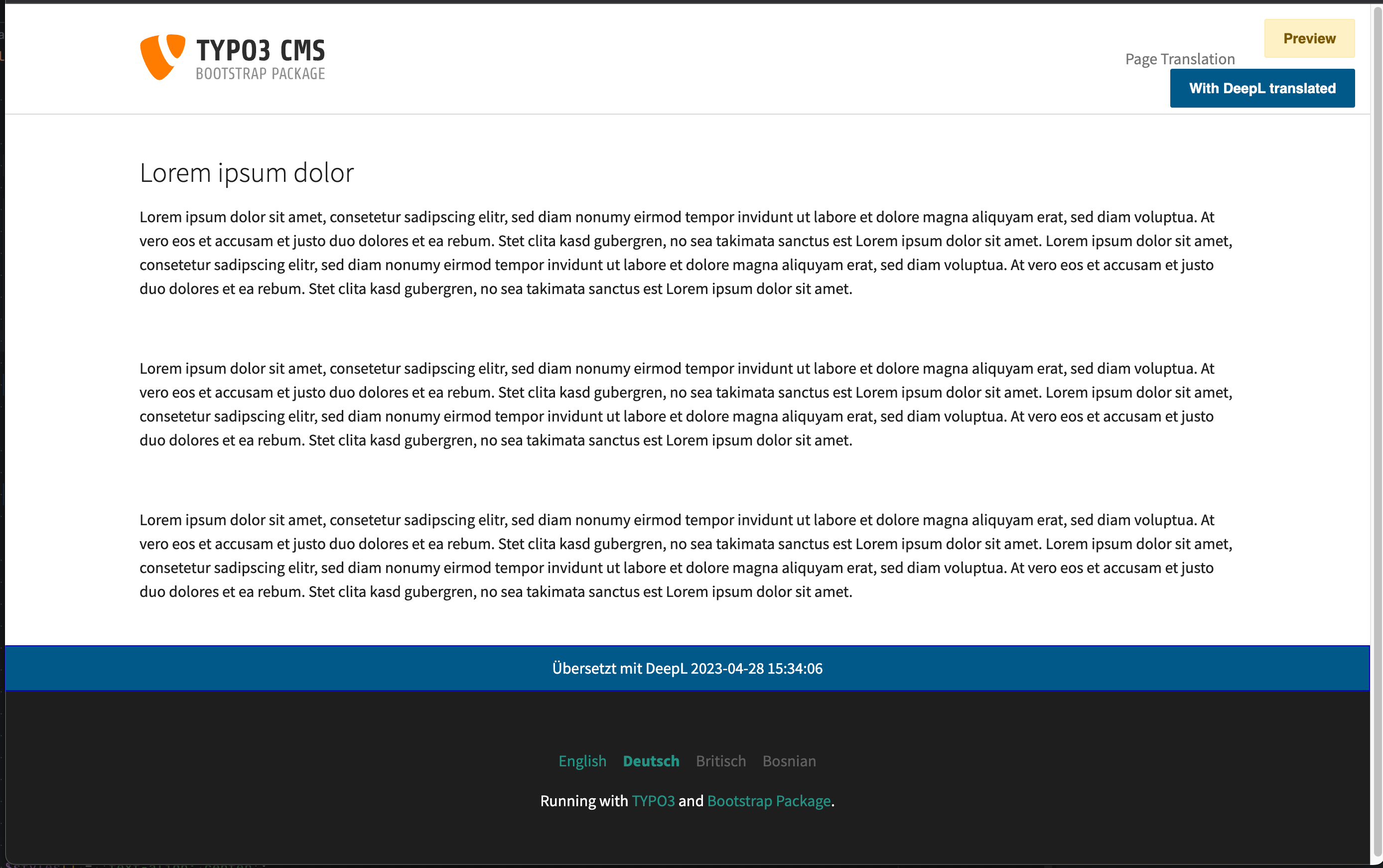 Page frontend preview