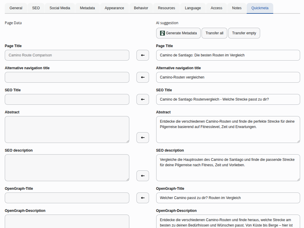 Ai3 Quickmeta in Page Properties