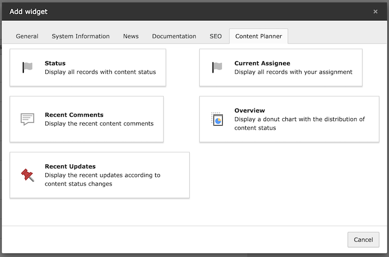 Select the content planner widgets