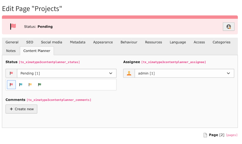 Change page status in the edit form