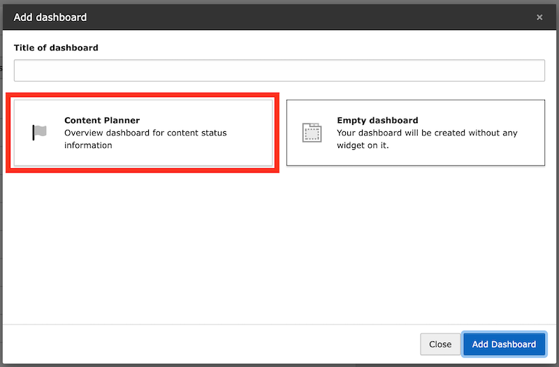 Create new dashboard using the preset