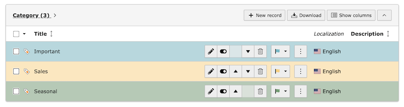 Categories as additional records