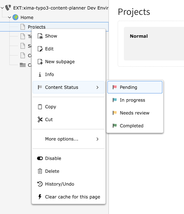 Change page status in the page tree