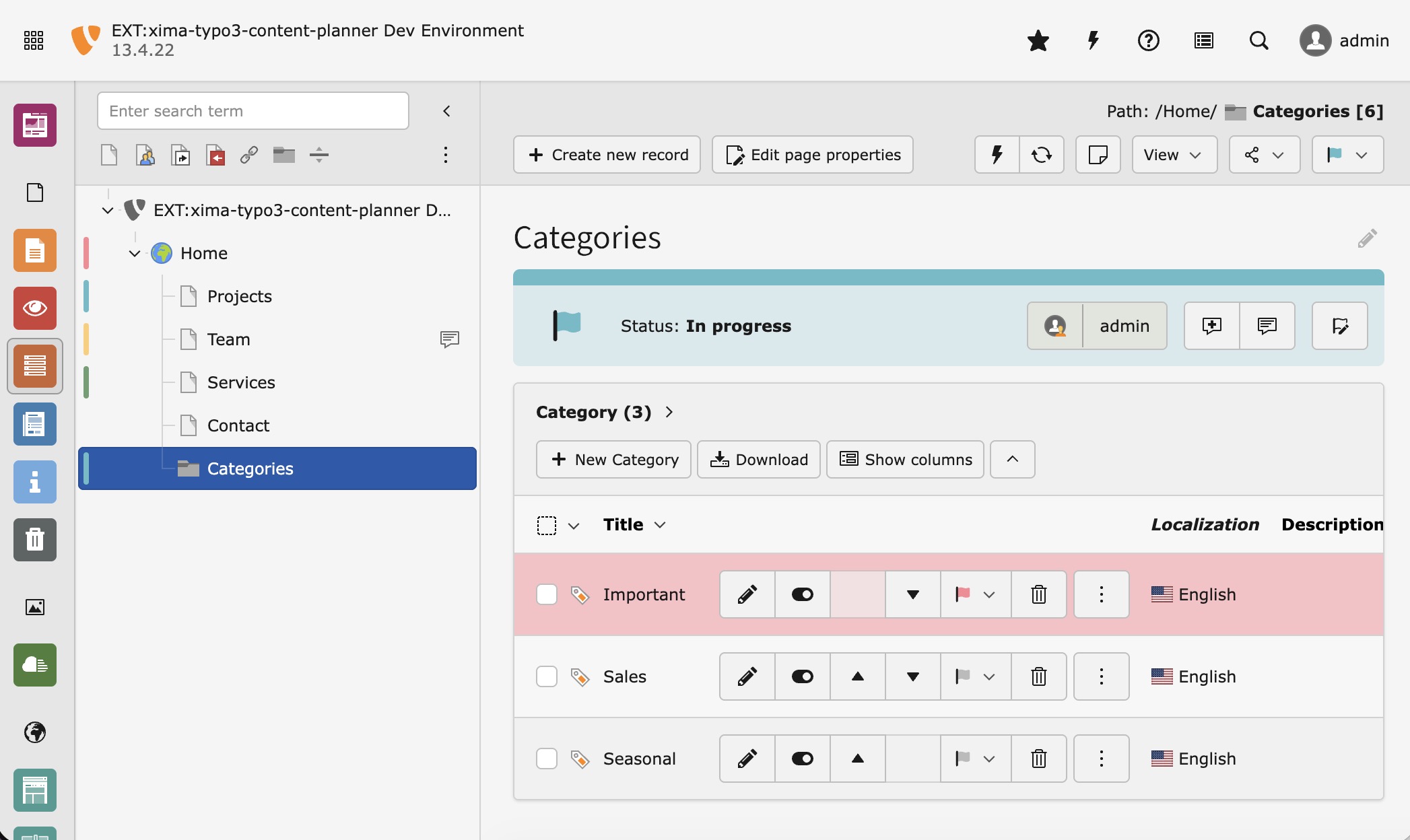 Change page status in the record list