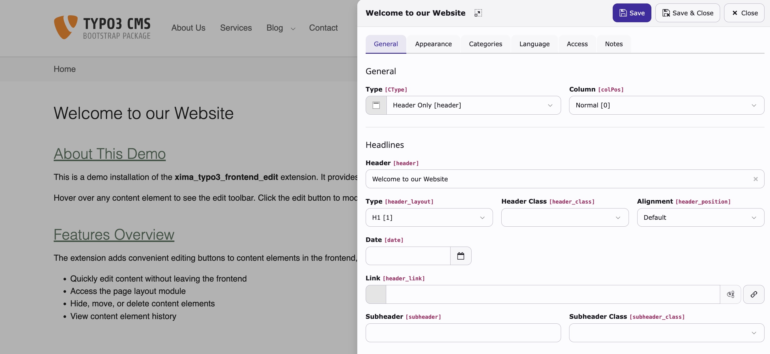 Contextual editing sidebar