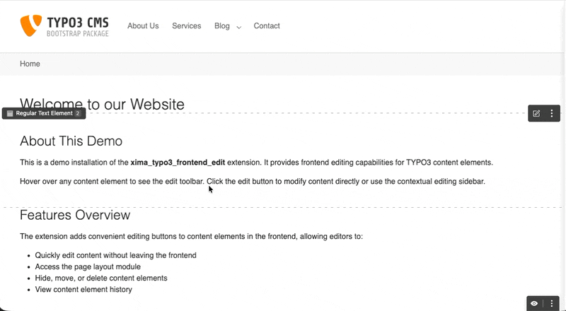 Screencast of inline editing
