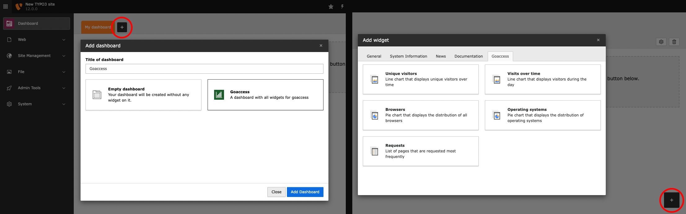 Add goaccess dashboard widgets