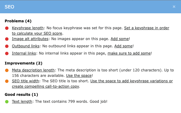 Example of the SEO analysis