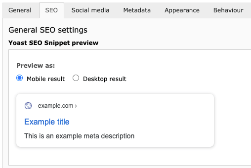 Snippetpreview within the page properties