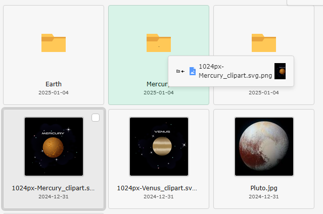 Screenshot of the "Filelist" backend module demonstration Drag and Drop